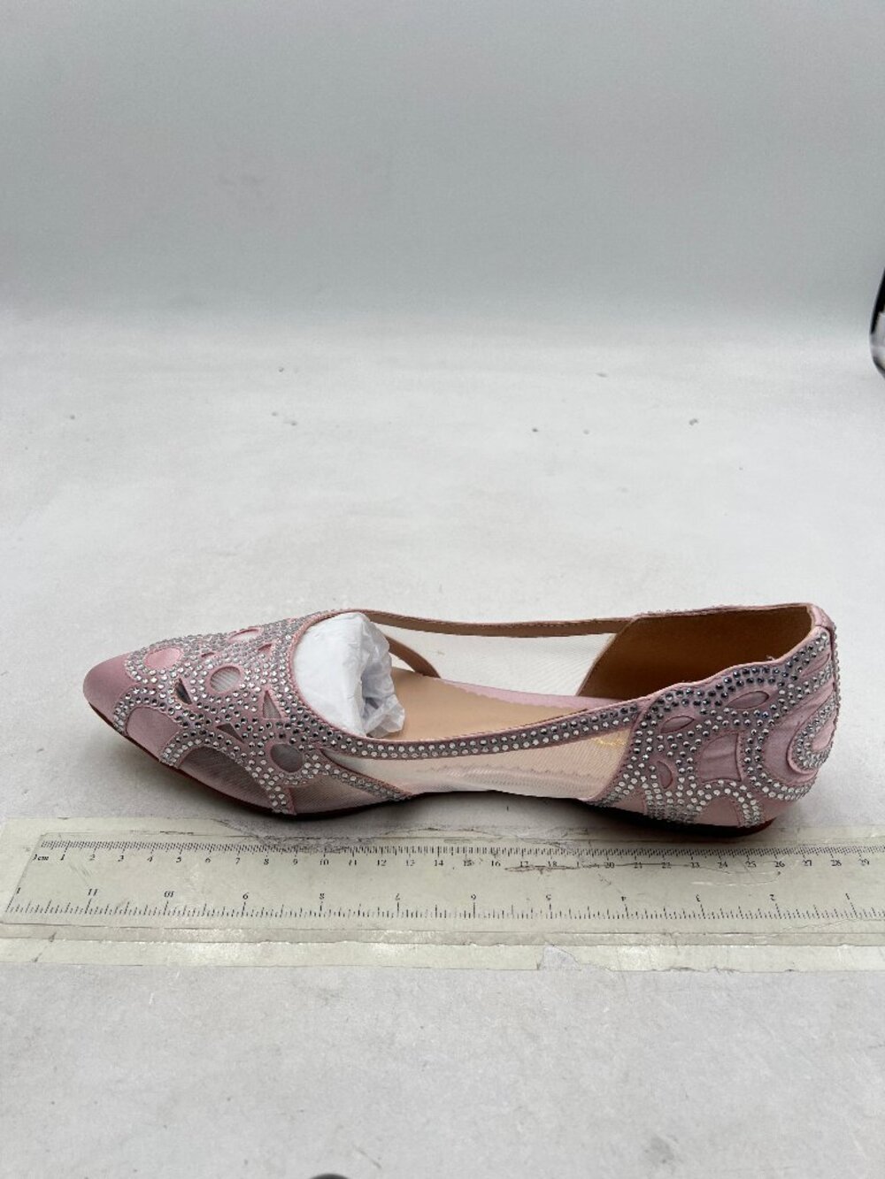 XYD Blush Pointed Toe Rhinestone Flats Mesh Slip-on Crystals Wedding Bride Shoes
